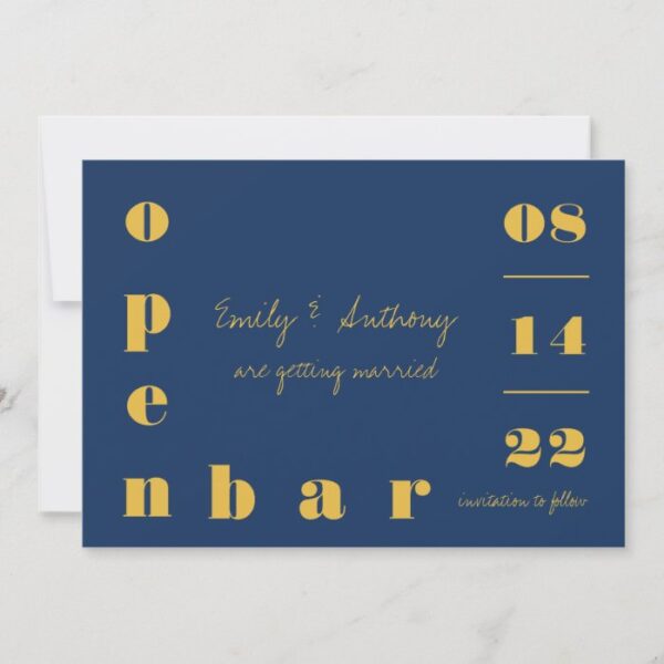 Open Bar Oversized Typography Navy Blue Save The Date