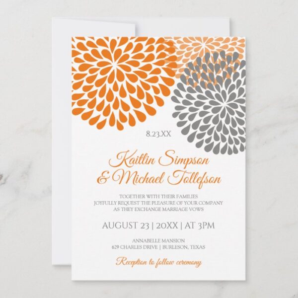 Orange & Gray Wedding Invitations | Floral & Fun