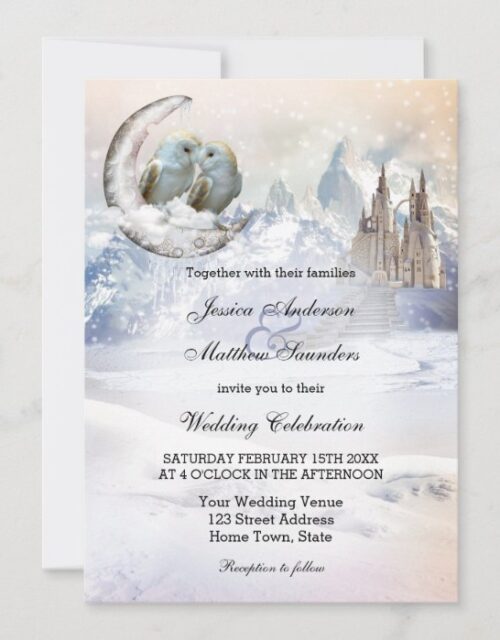 Owls over the Moon Winter Wedding Invitation
