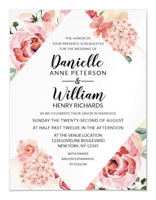 Peach Watercolor Floral Geometric Chic Wedding Magnetic Invitation