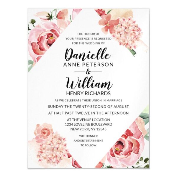 Peach Watercolor Floral Geometric Chic Wedding Magnetic Invitation