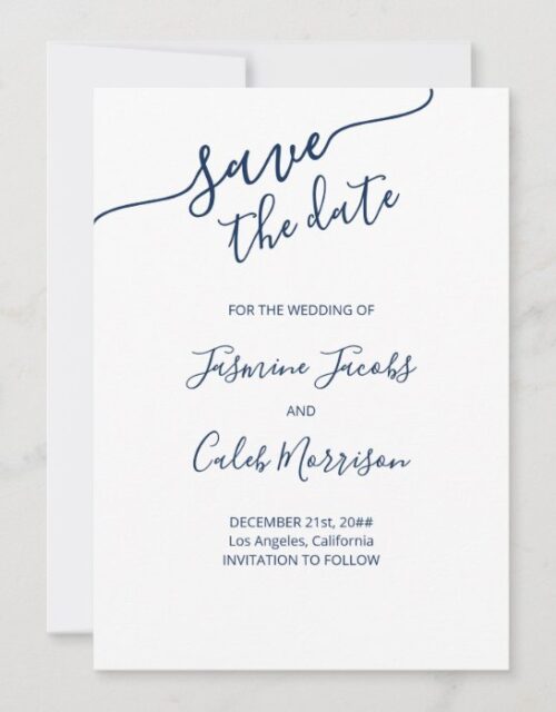 Photo and Blue Script Wedding Save The Date
