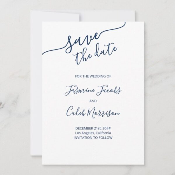 Photo and Blue Script Wedding Save The Date