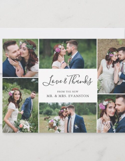 Photo Collage Wedding Thank You Flat Card | White