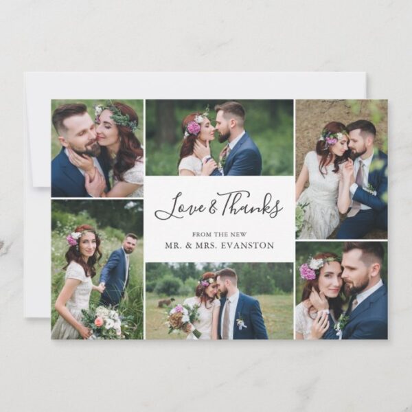 Photo Collage Wedding Thank You Flat Card | White
