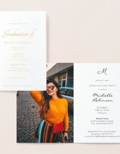 Photo & Gold Silver Foil Graduation & Party Invite