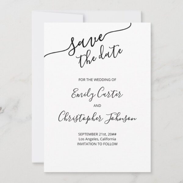 Photo with Elegant Script Black and White Wedding Save The Date