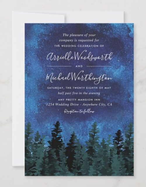 Pine Trees Watercolor Rustic Wedding Invitations