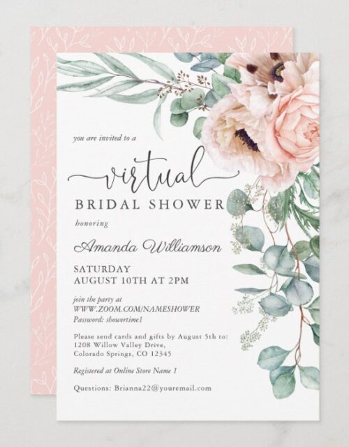 Pink and Beige Floral Virtual Bridal Shower Invitation