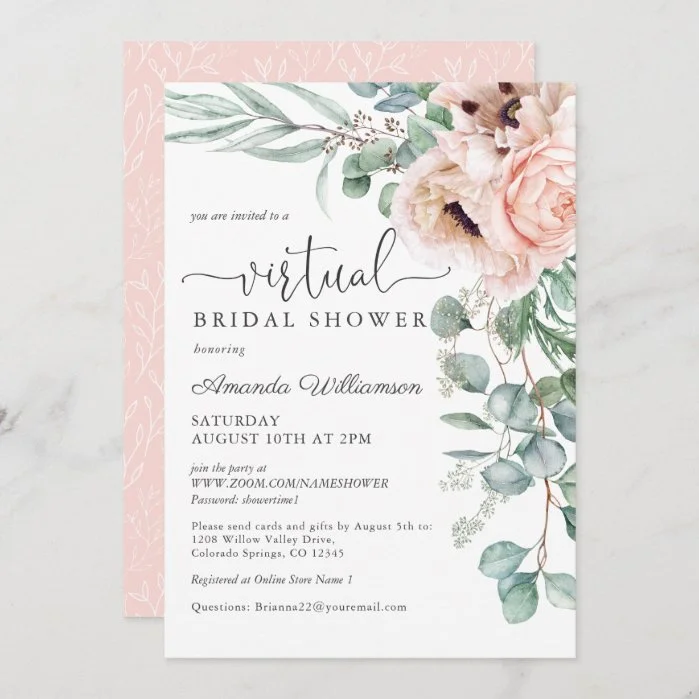 Pink and Beige Floral Virtual Bridal Shower Invitation