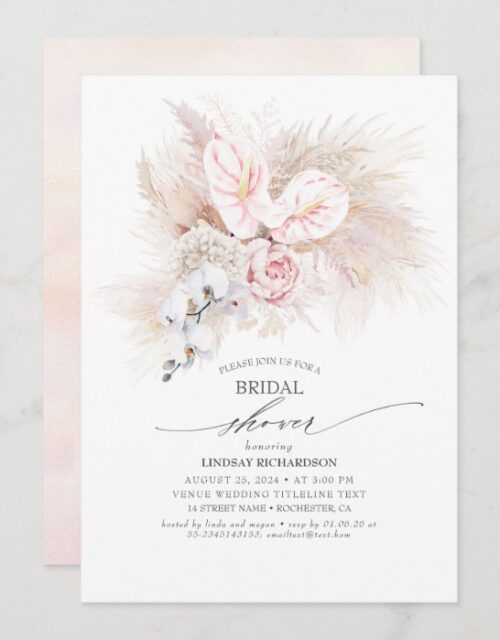Pink Anthurium and Pampas Grass Bridal Shower Invitation
