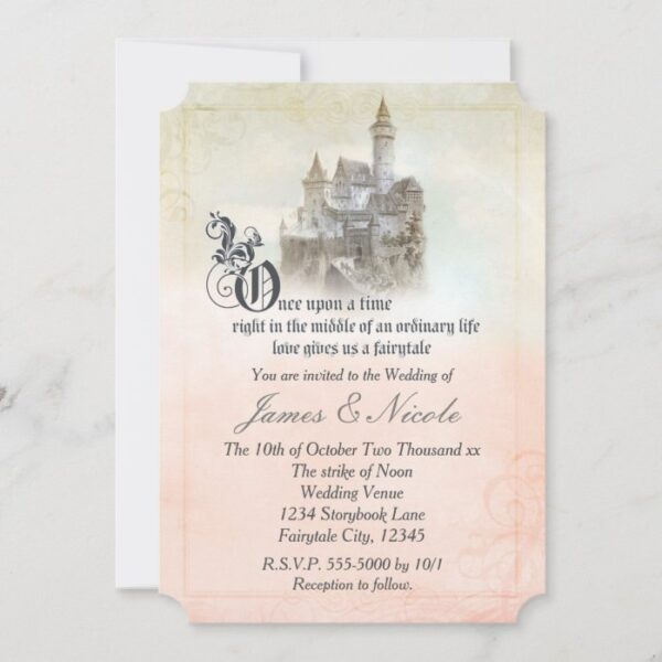 Pink Dreamy Fairy Tale Storybook Castle Wedding Invitation