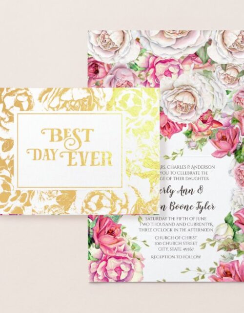 Pink Rose Gold Foil Wedding Invitations
