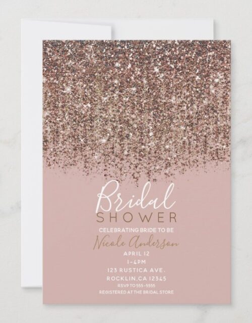 Pink Taupe Bronze Gold Glitter Glam Bridal Shower Invitation