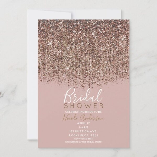 Pink Taupe Bronze Gold Glitter Glam Bridal Shower Invitation