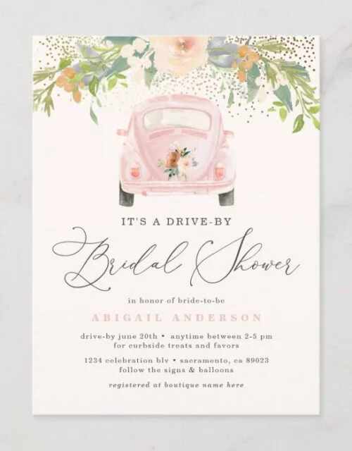 Pink Watercolor Floral Drive By Bridal Shower Invitation Postcard