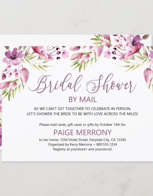 Pretty Purple Floral Bridal Shower by Mail Invitation
