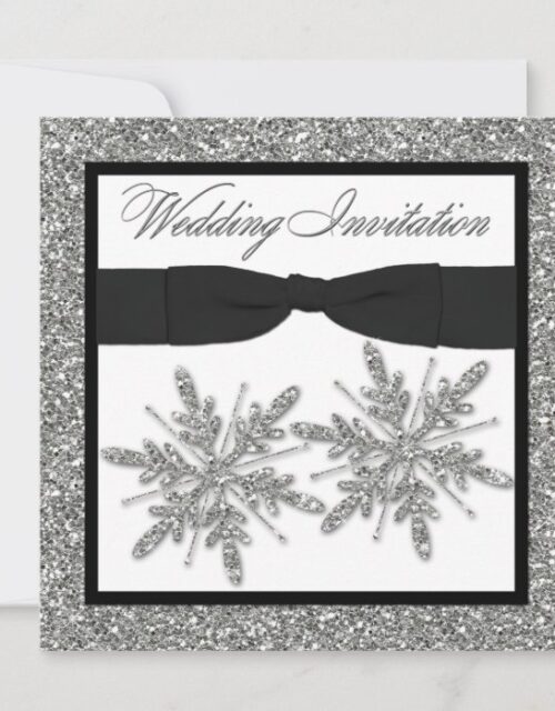 PRINTED BOW Glitter LOOK Snowflakes Wedding Invite
