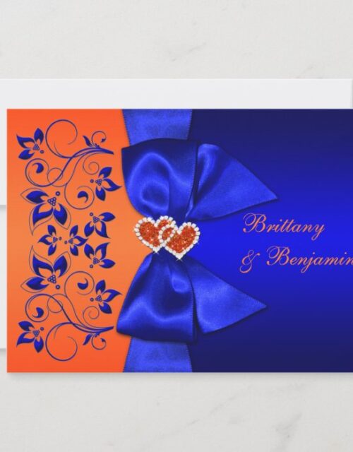 PRINTED RIBBON Blue, Orange Floral Wedding Invite