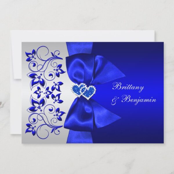 PRINTED RIBBON Blue, Silver Floral Wedding Invite