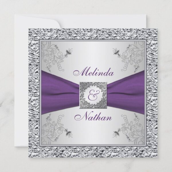 PRINTED RIBBON Purple Silver Wedding Invitation II