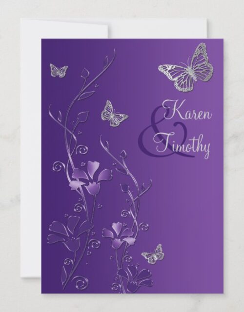 Purple and Silver Floral with Butterflies Invite