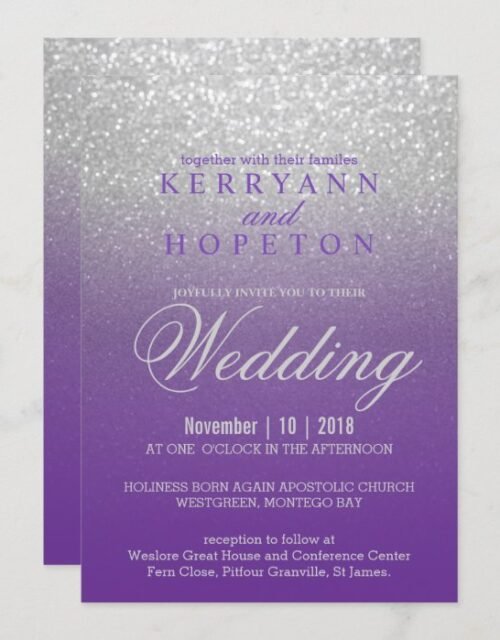 Purple and SIlver Glitter Invitation