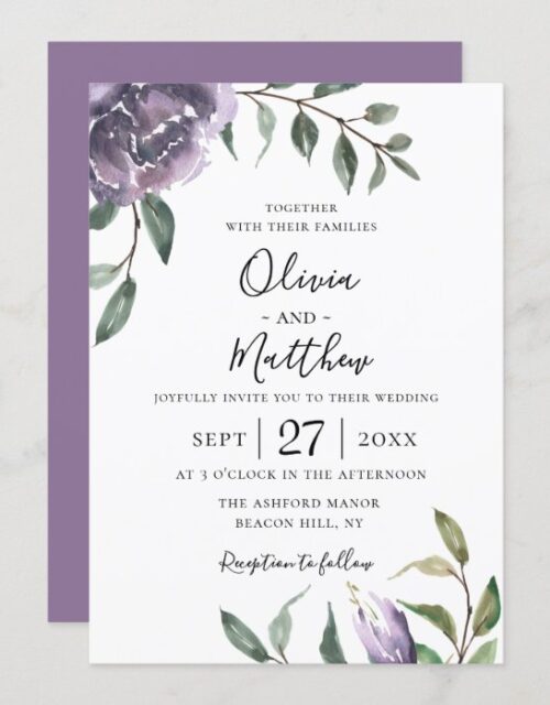Purple Botanical Floral Wedding Invitation