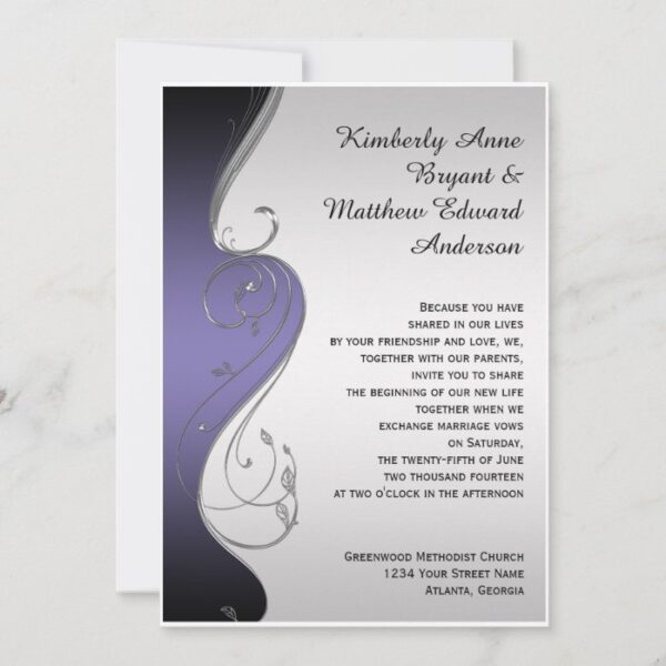 Purple Gradient Silver Ornate Swirls Wedding Invitation