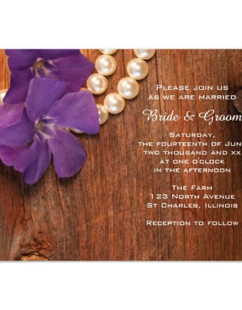 Purple Periwinkle Pearls Barn Wood Country Wedding Magnetic Invitation