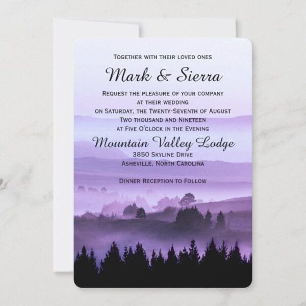 Purple Rustic Mountain Wedding Invitation