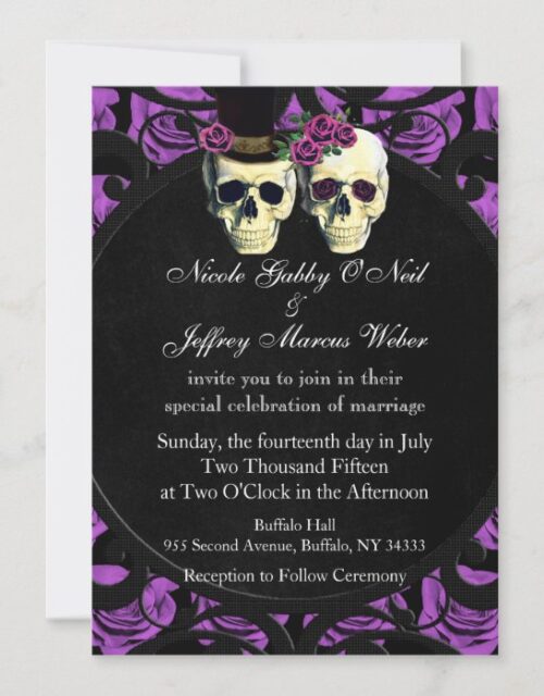 Purple Skulls Bride & Groom Wedding Invitation