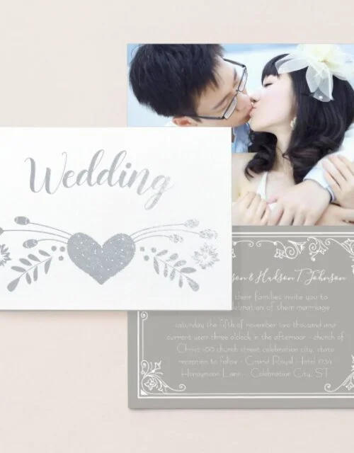 Real Foil Floral Typography Wedding Invitations