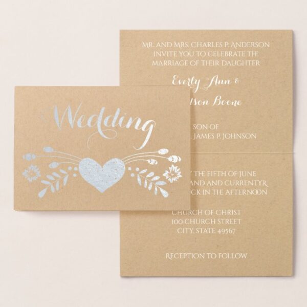 Real Foil Floral Typography Wedding Invitations