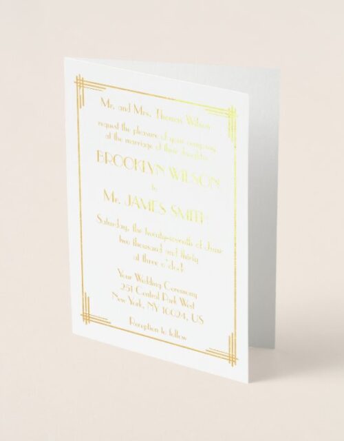 Real Gold Foil Art Deco Wedding Invitations