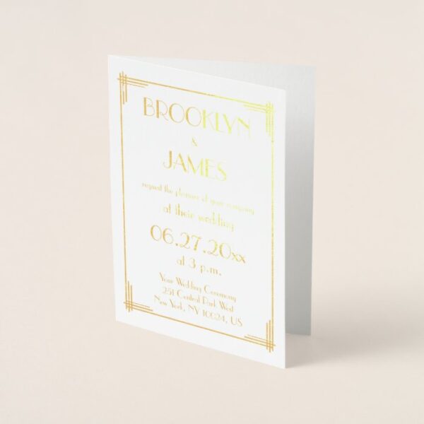 Real Gold Foil Art Deco Wedding Invitations Cards