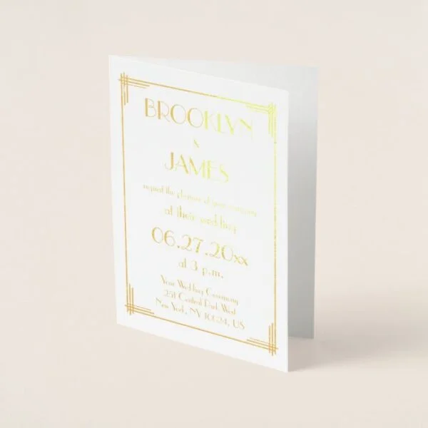 Real Gold Foil Art Deco Wedding Invitations Cards