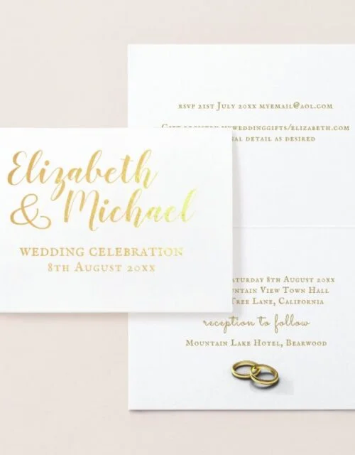 REAL GOLD FOIL classic white wedding invitations