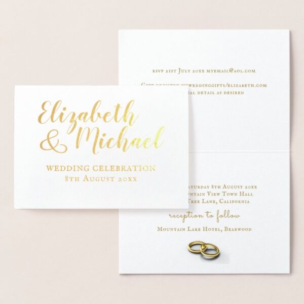 REAL GOLD FOIL classic white wedding invitations