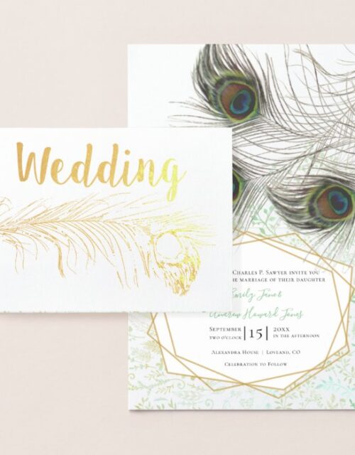 Real Gold Foil Peacock Wedding Invitations
