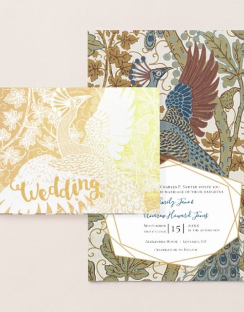 Real Gold Foil Peacock Wedding Invitations