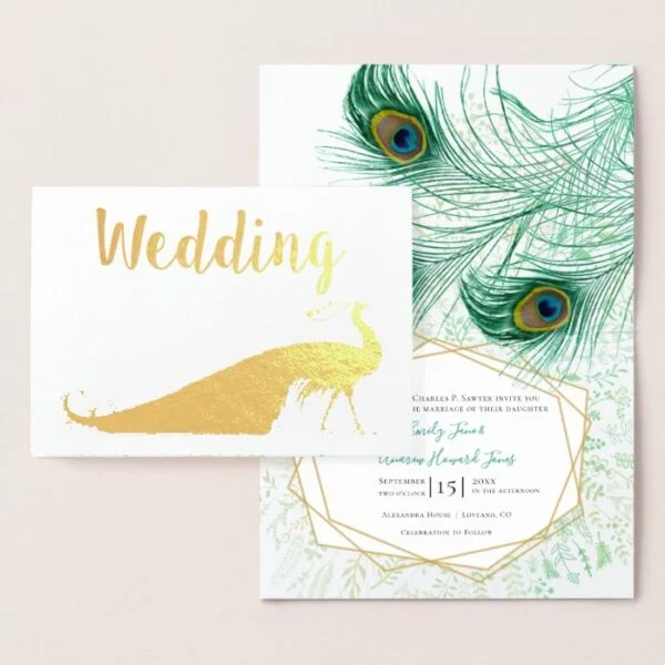 Real Gold Foil Peacock Wedding Invitations