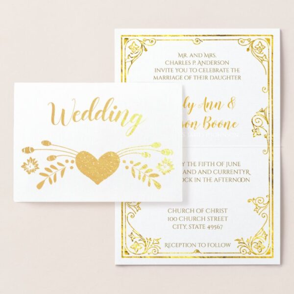 Real Gold Foil Typography Wedding Invitation