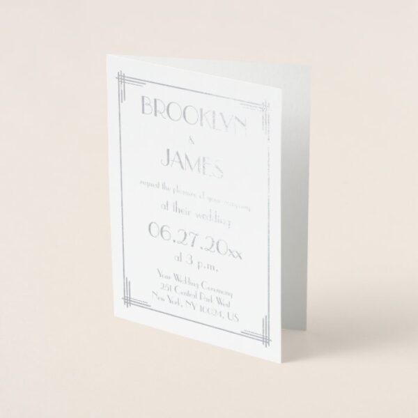 Real Silver Art Deco Wedding Invitations Cards