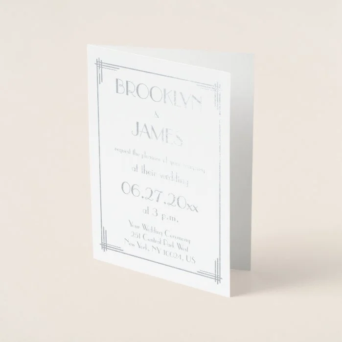 Real Silver Art Deco Wedding Invitations Cards