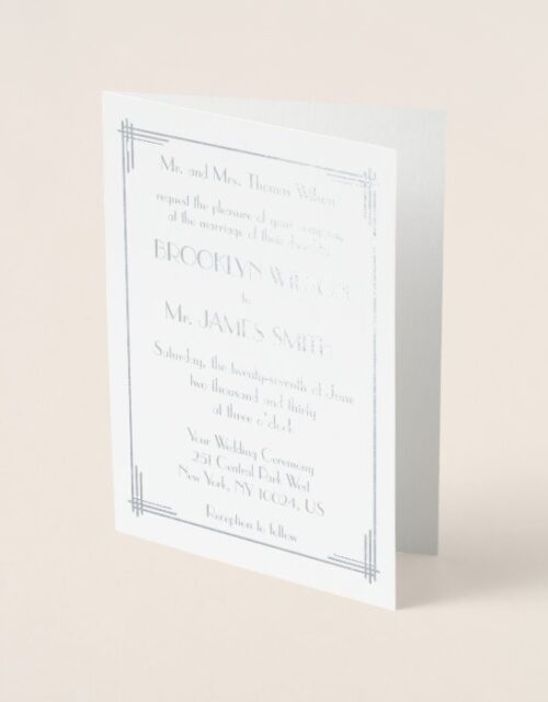 Real Silver Foil Art Deco Wedding Invitations