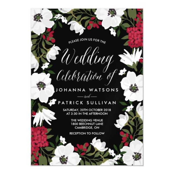 Red Anemone Blooms Magnetic Wedding Invitation