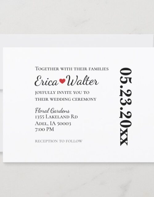 Red Heart Black and White or Custom Colors Wedding Invitation