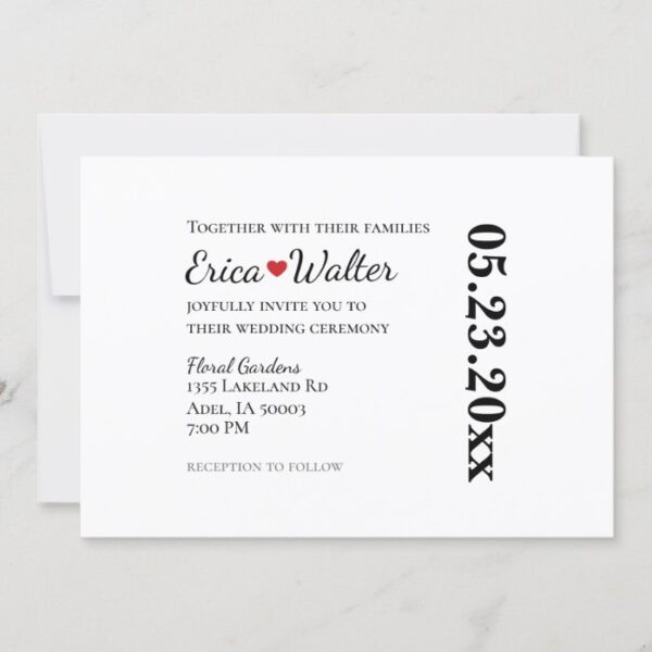 Red Heart Black and White or Custom Colors Wedding Invitation