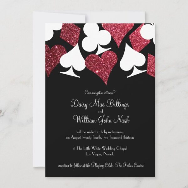 Red on Black Faux Glitter Las Vegas Wedding Invitation